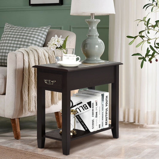 2 Tier Sofa Side Table With Drawer, Shelf, Dark Brown End & Side Tables Dark Brown at Gallery Canada