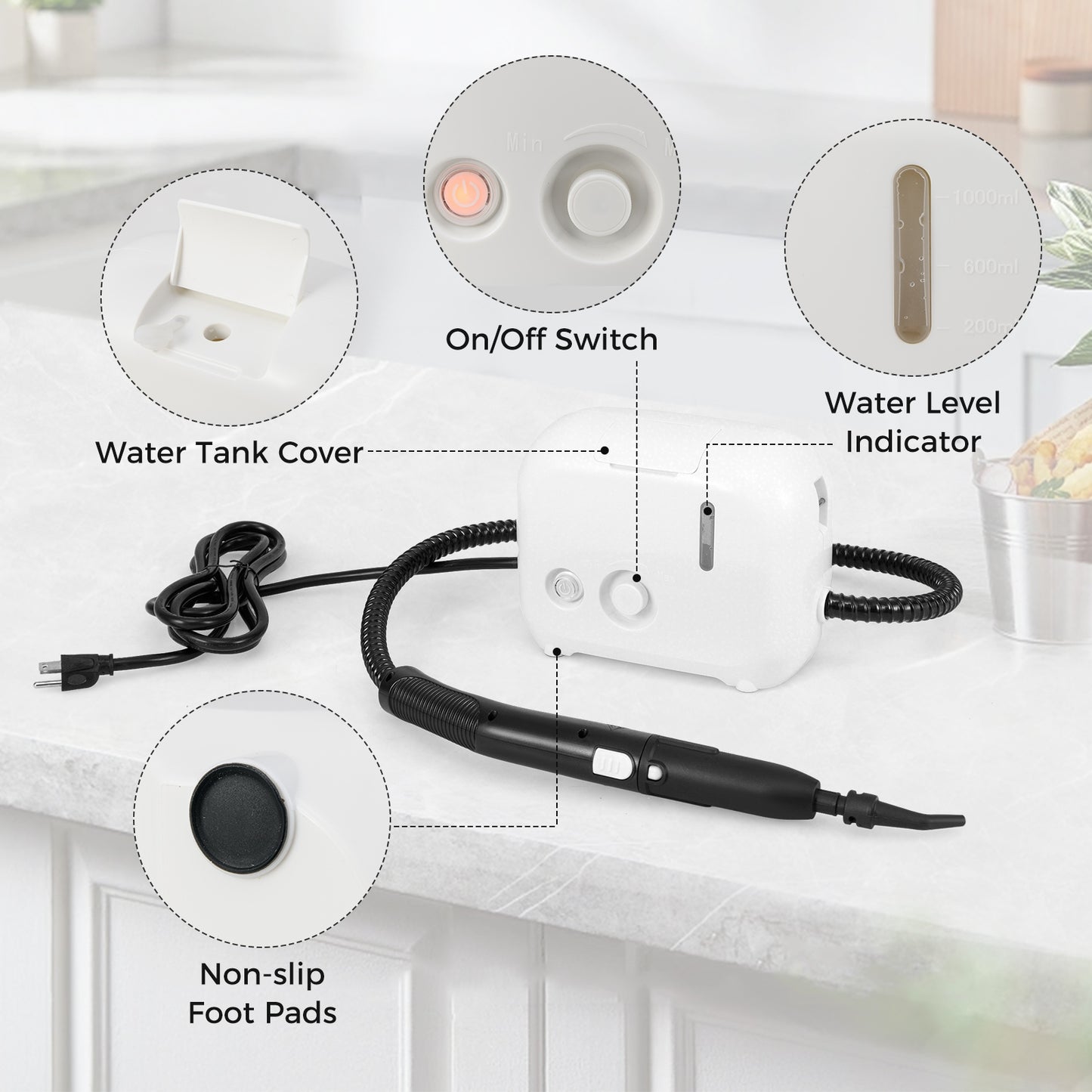 1500W Portable Steam Cleaner, 34 oz Water Tank, White Vacuums & Cleaners at Gallery Canada