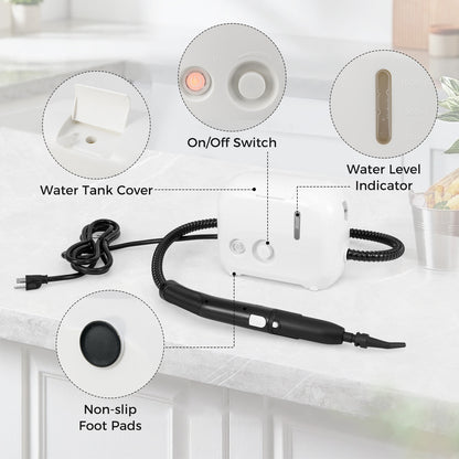 1500W Portable Steam Cleaner, 34 oz Water Tank, White Vacuums & Cleaners at Gallery Canada