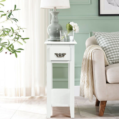 2 Tier Sofa Side End Table With Drawer, Open Shelf, White End & Side Tables at Gallery Canada