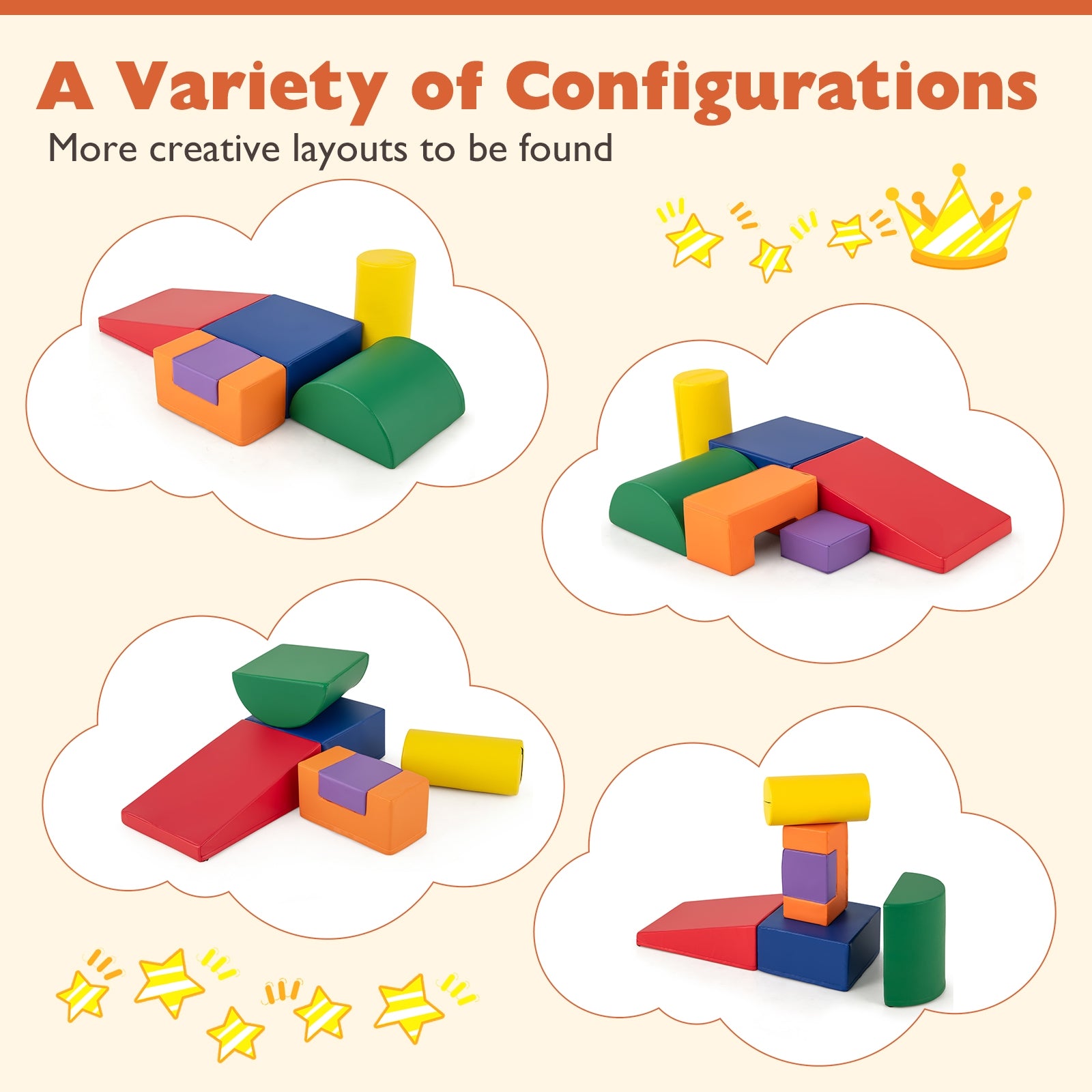 6 Pieces Foam Climbing Blocks, Indoor Activity Playset, Rectangles, Orange Climbers & Slides at Gallery Canada