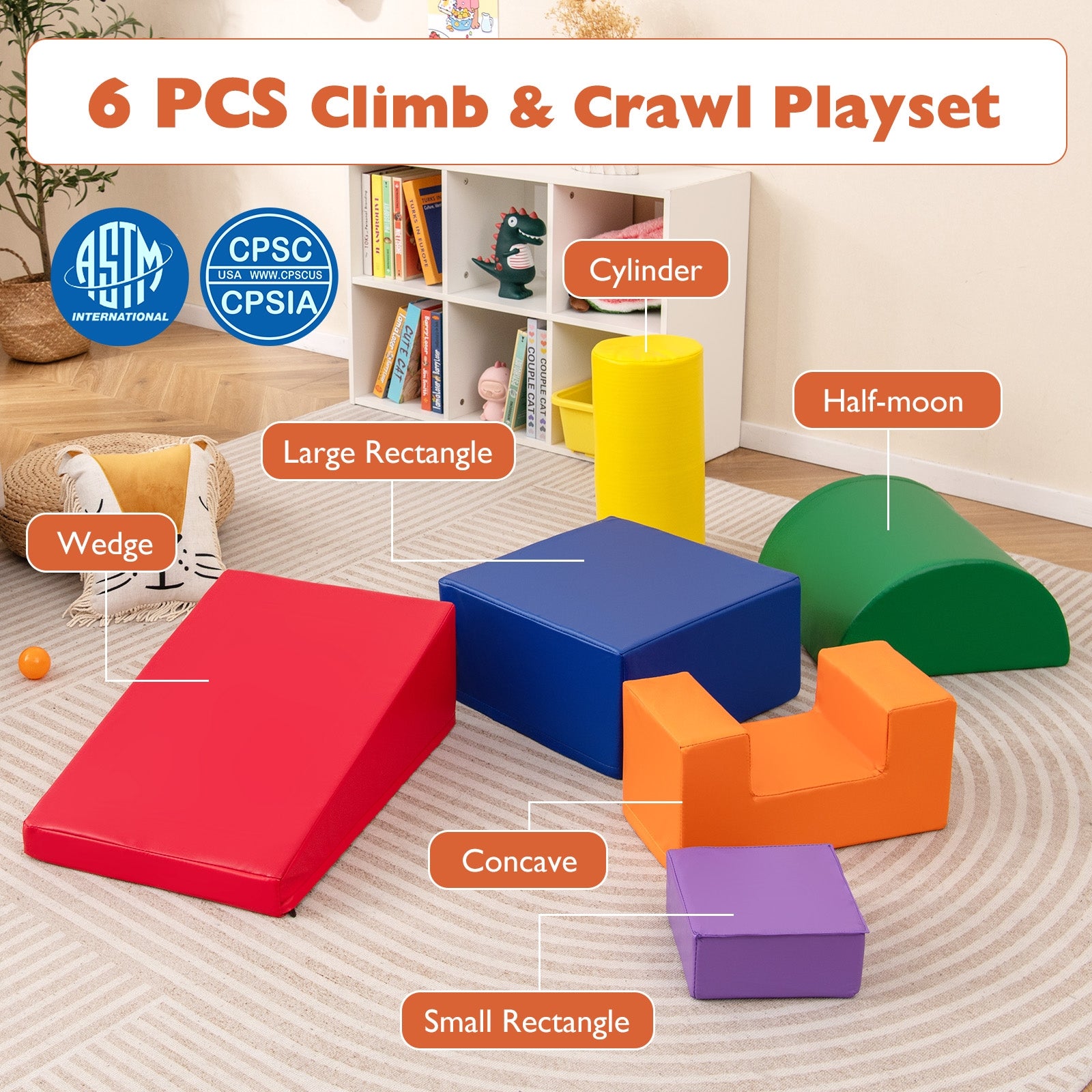 6 Pieces Foam Climbing Blocks, Indoor Activity Playset, Rectangles, Orange Climbers & Slides at Gallery Canada