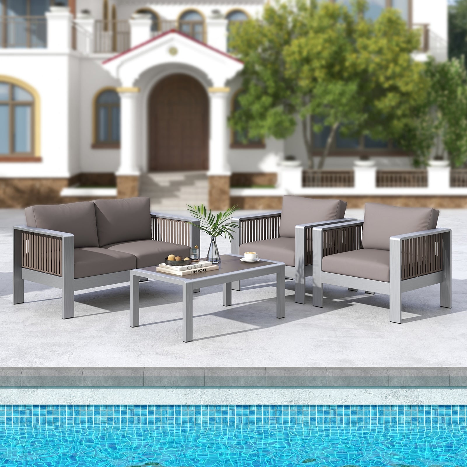 Outdoor Rectangle Coffee Table, Tempered Glass Tabletop, Gray Patio Coffee Tables at Gallery Canada