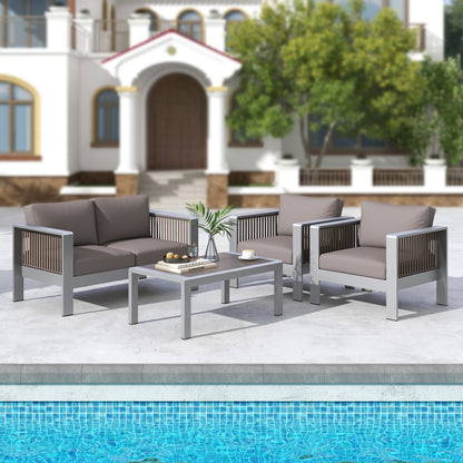 Outdoor Rectangle Coffee Table, Tempered Glass Tabletop, Gray Patio Coffee Tables at Gallery Canada