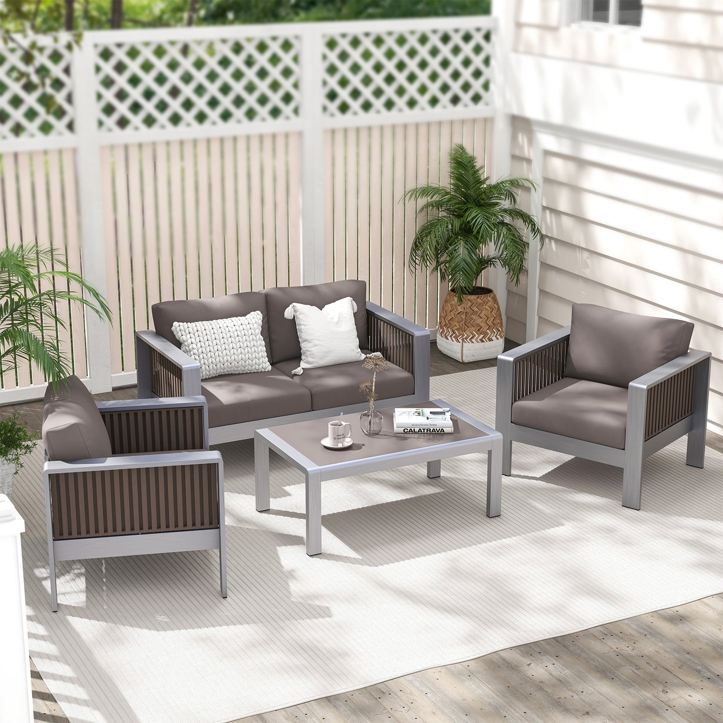 Outdoor Rectangle Coffee Table, Tempered Glass Tabletop, Gray Patio Coffee Tables at Gallery Canada