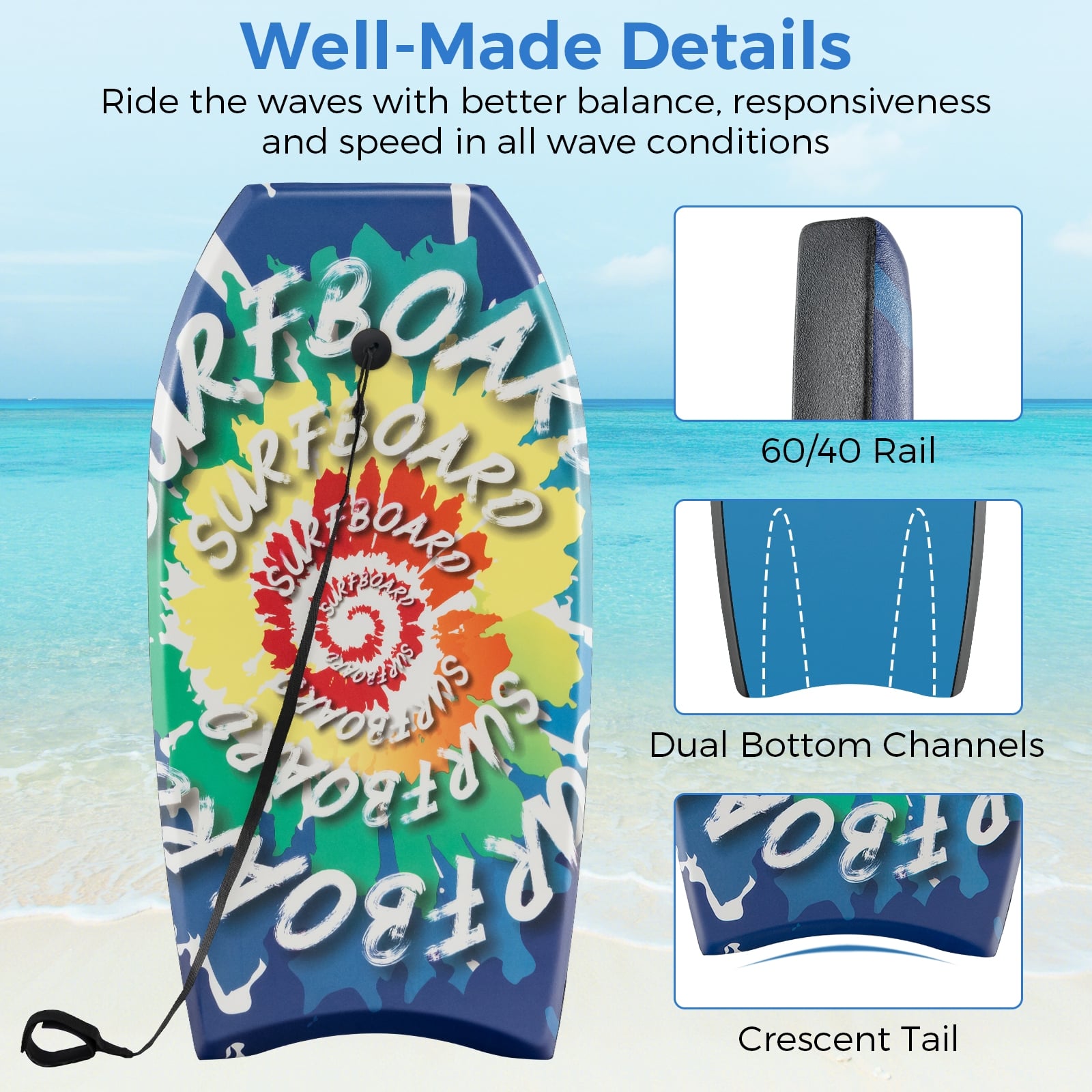 Lightweight Body Board, 33/37/41 Inches, EPS Core XPE Deck, Multicolor Surfing at Gallery Canada