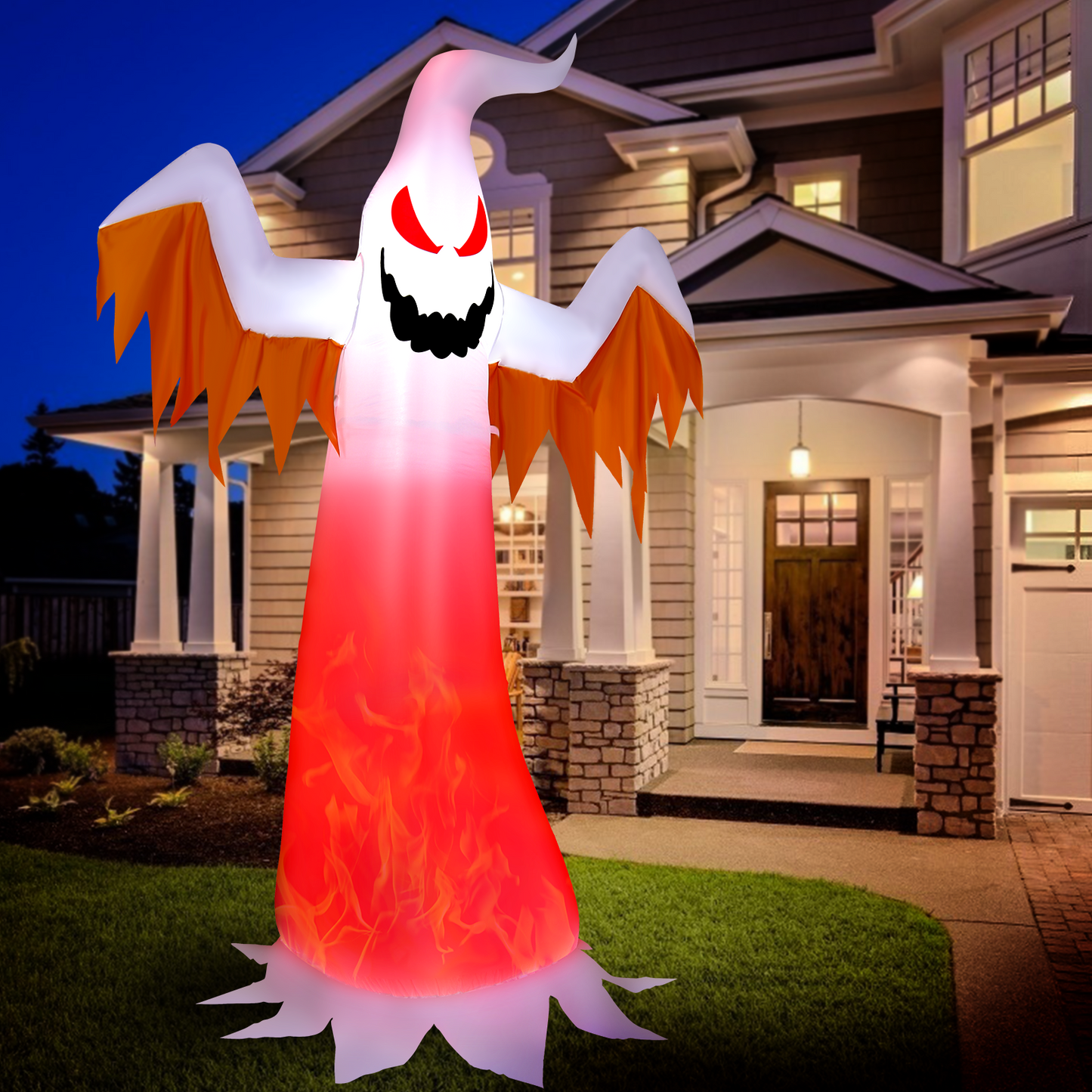8 Feet Halloween Inflatable Ghost, Rotatable Flame LED Lights, White Halloween at Gallery Canada