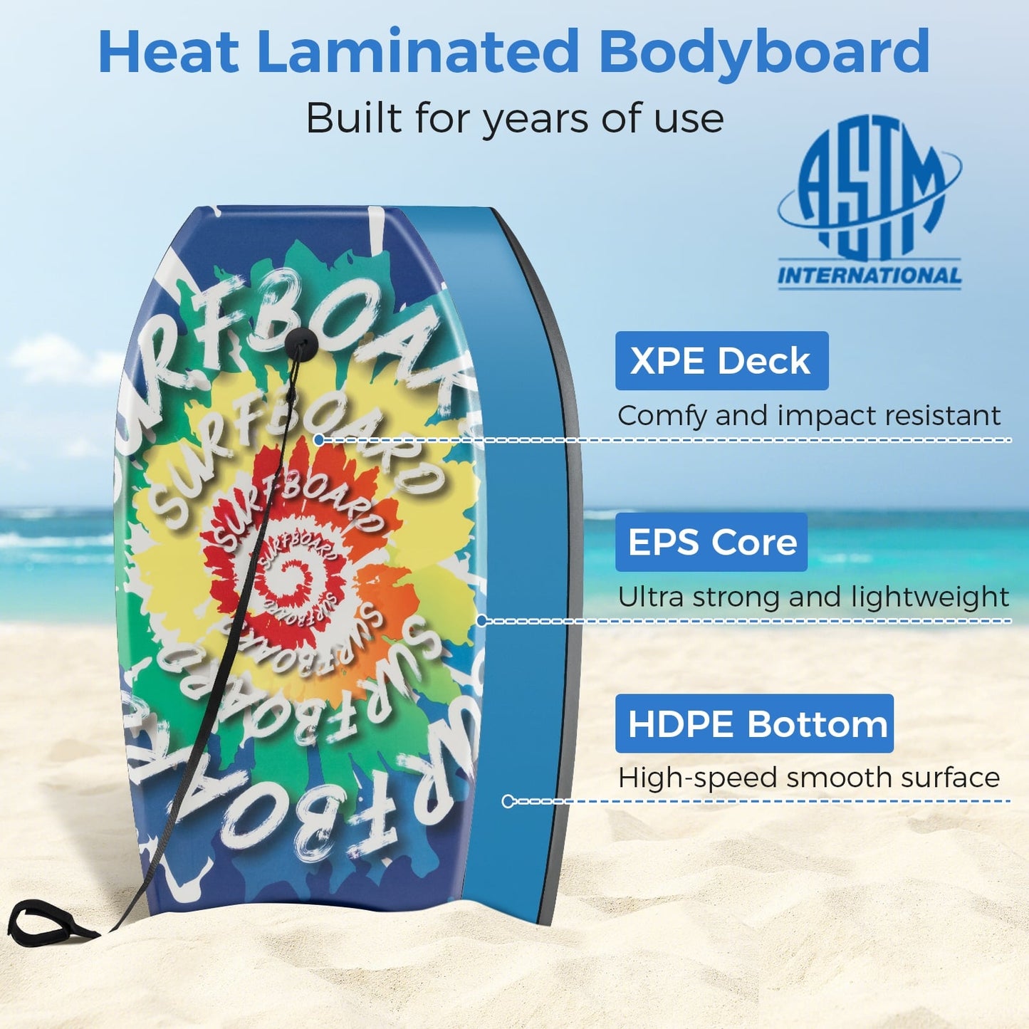 Lightweight Body Board, 33/37/41 Inches, EPS Core XPE Deck, Multicolor Surfing at Gallery Canada