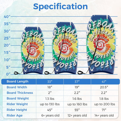 Lightweight Body Board, 33/37/41 Inches, EPS Core XPE Deck, Multicolor Surfing at Gallery Canada