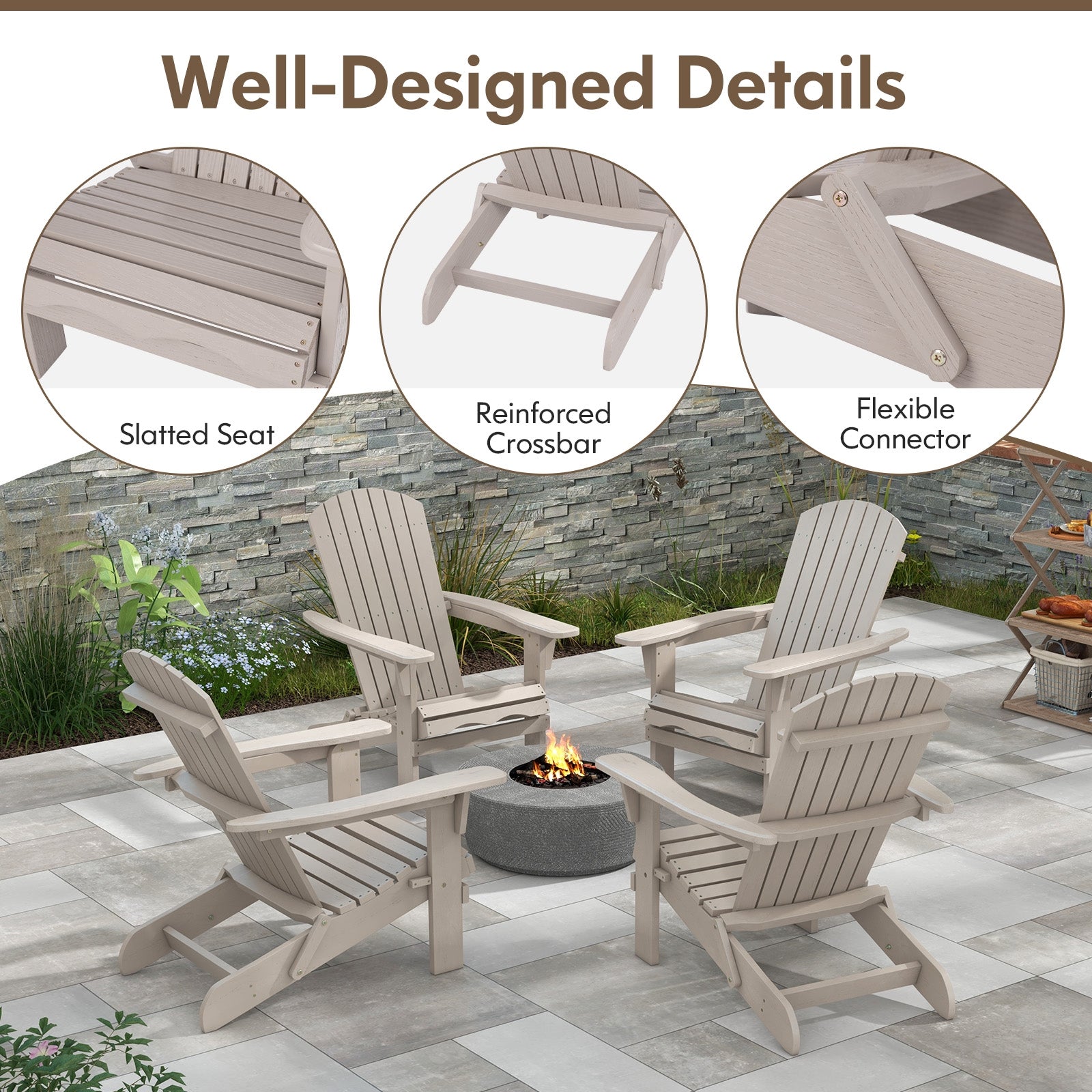 Folding Adirondack Chair, High Backrest, Wide Armrests, Gray Adirondack Chairs at Gallery Canada