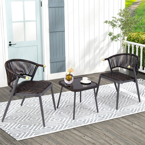 3 Piece Patio Rattan Furniture Set, Brown and Black