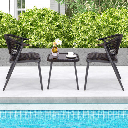 3 Piece Patio Rattan Furniture Set, Brown and Black Patio Conversation Sets at Gallery Canada