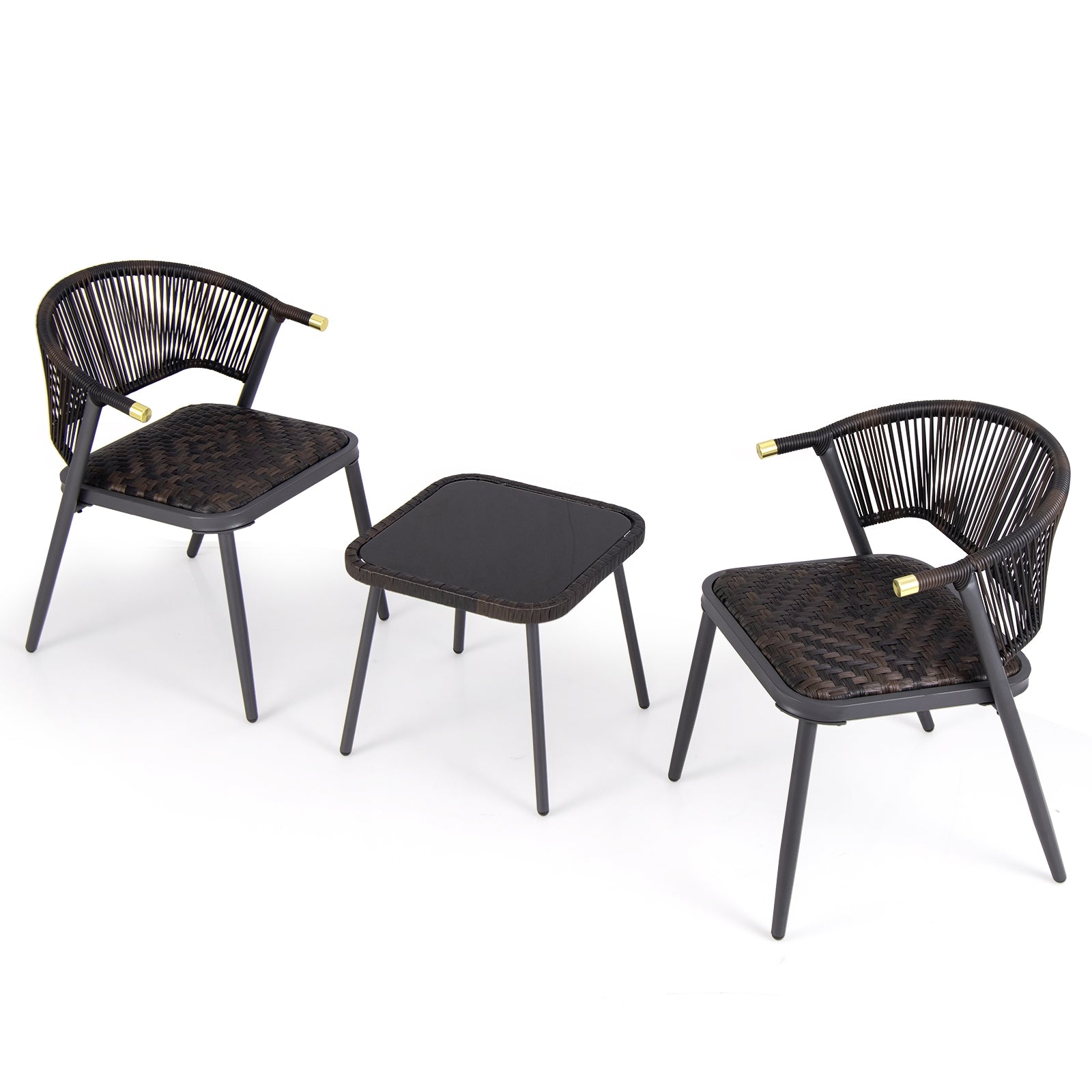 3 Piece Patio Rattan Furniture Set, Brown and Black Patio Conversation Sets at Gallery Canada
