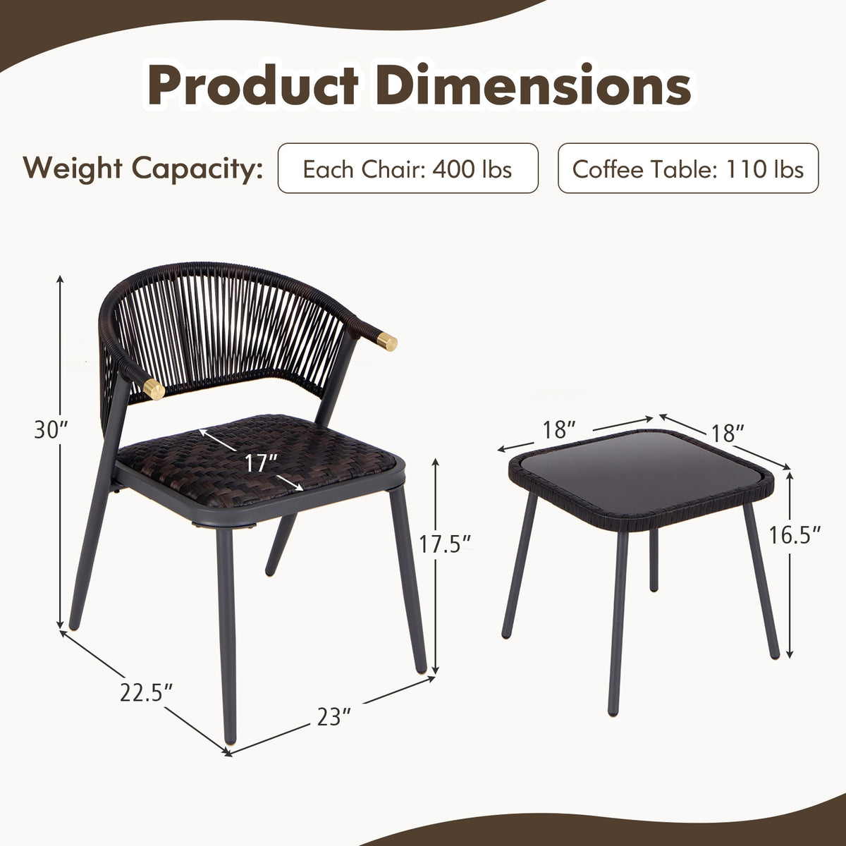 3 Piece Patio Rattan Furniture Set, Brown and Black Patio Conversation Sets at Gallery Canada