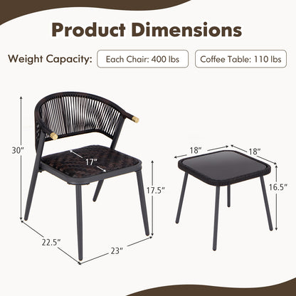 3 Piece Patio Rattan Furniture Set, Brown and Black Patio Conversation Sets at Gallery Canada