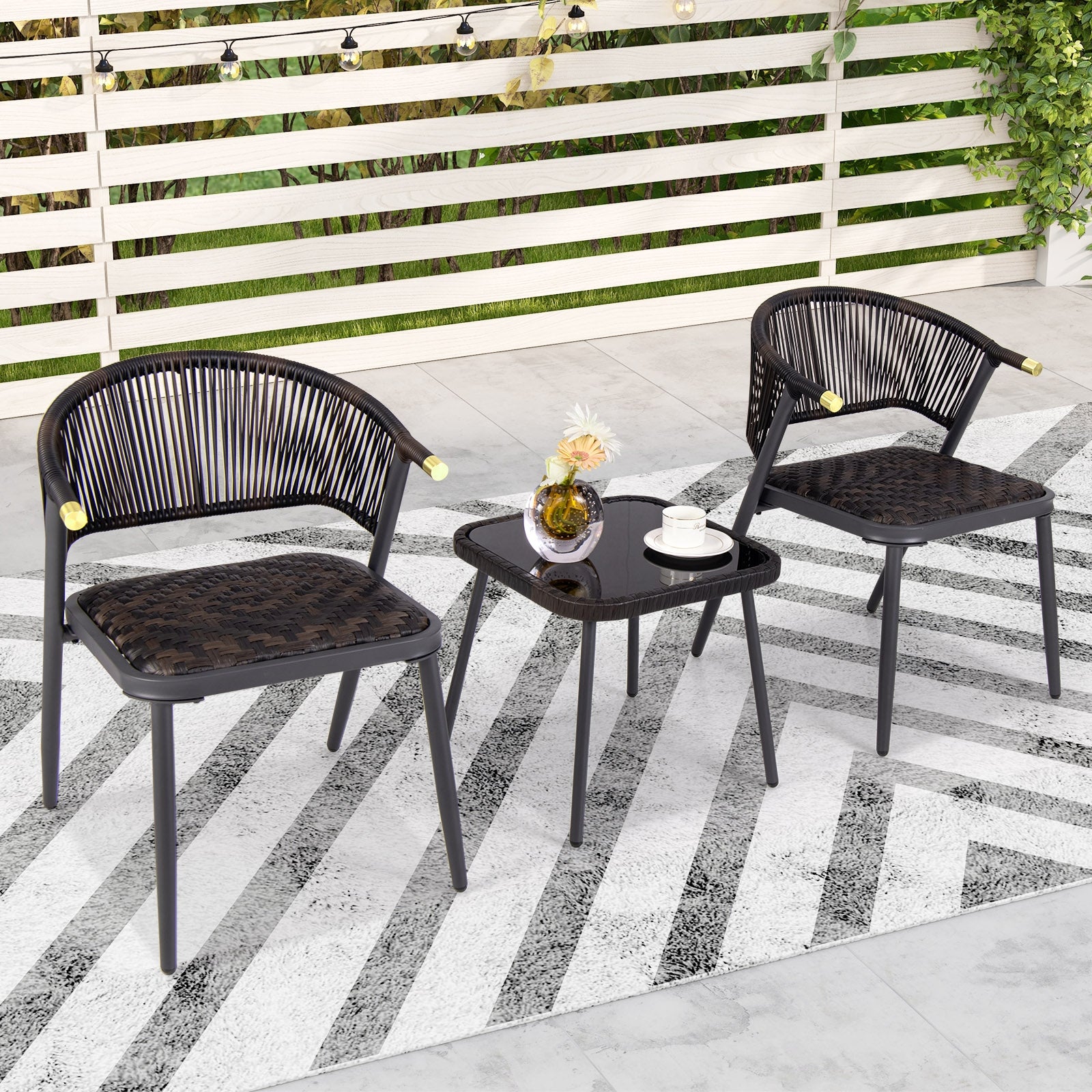 3 Piece Patio Rattan Furniture Set, Brown and Black Patio Conversation Sets at Gallery Canada