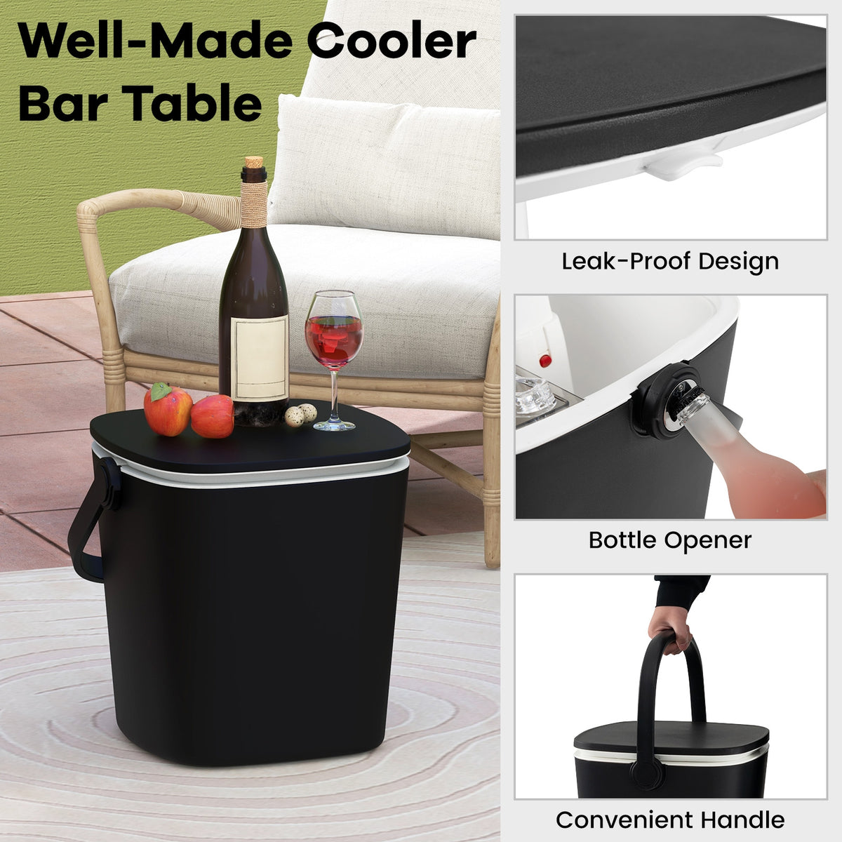 3-in-1 Portable Cooler Bar Table, Bottle Opener, Lift Top Lid, Black Coolers at Gallery Canada