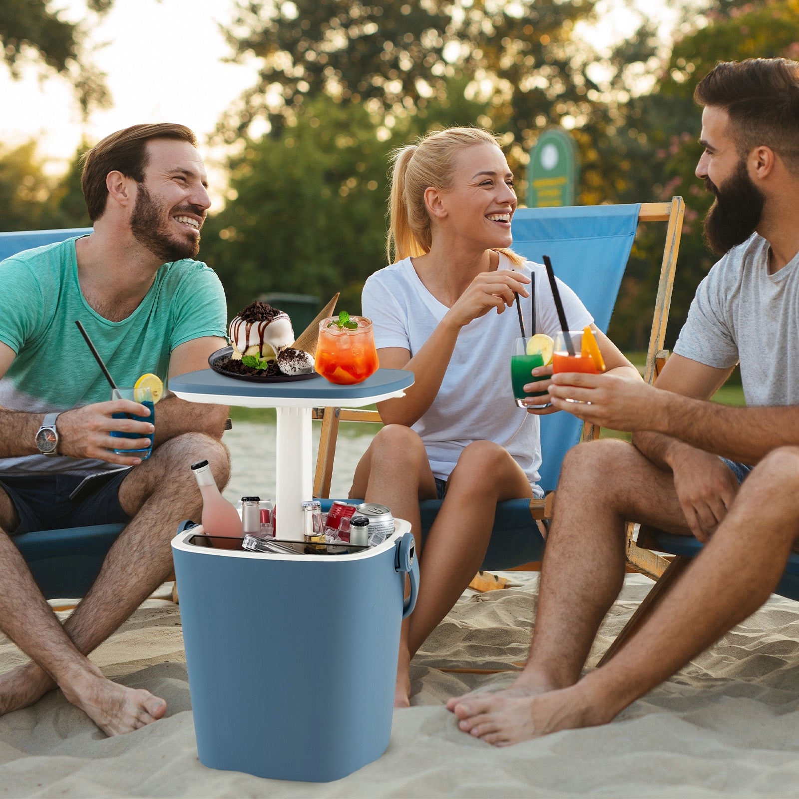 3-In-1 Portable Cooler Bar Table, With Bottle Opener And Lift Top Lid, Blue Coolers at Gallery Canada