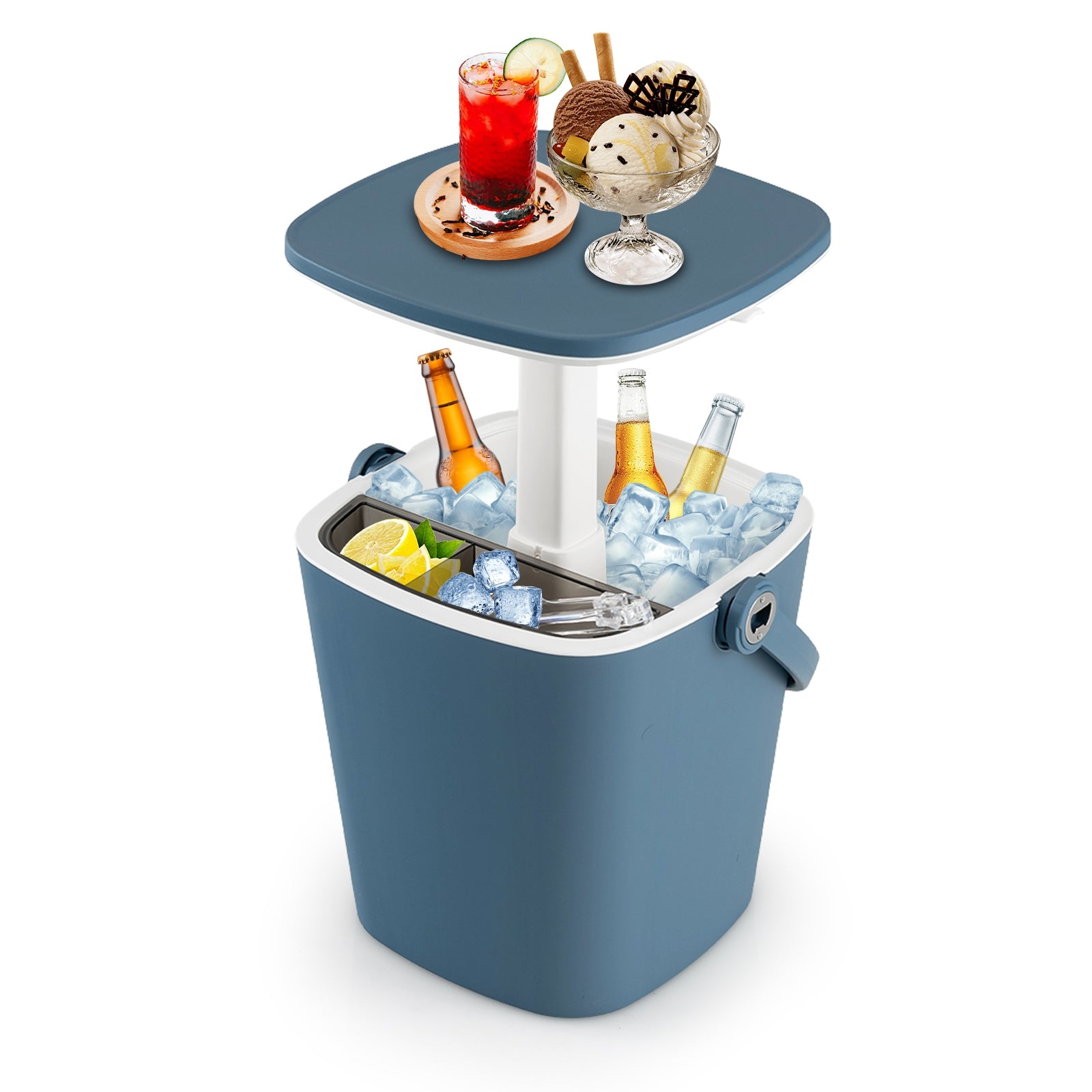 3-In-1 Portable Cooler Bar Table, With Bottle Opener And Lift Top Lid, Blue Coolers at Gallery Canada