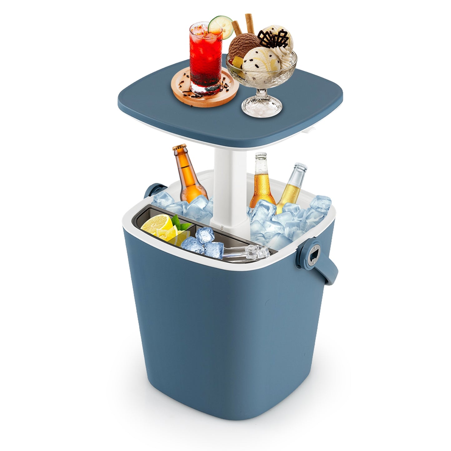 3-In-1 Portable Cooler Bar Table, With Bottle Opener And Lift Top Lid, Blue Coolers at Gallery Canada