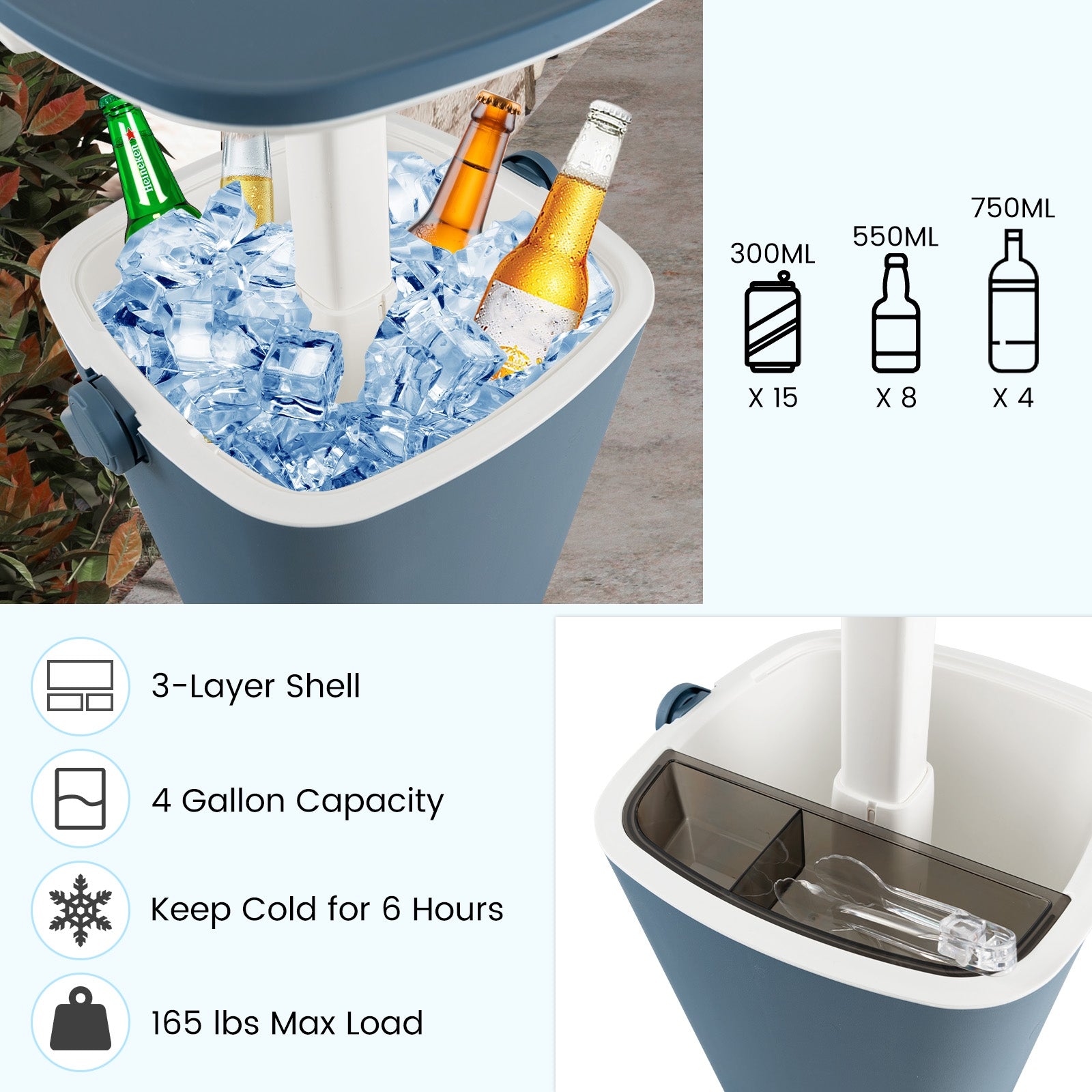 3-In-1 Portable Cooler Bar Table, With Bottle Opener And Lift Top Lid, Blue Coolers at Gallery Canada