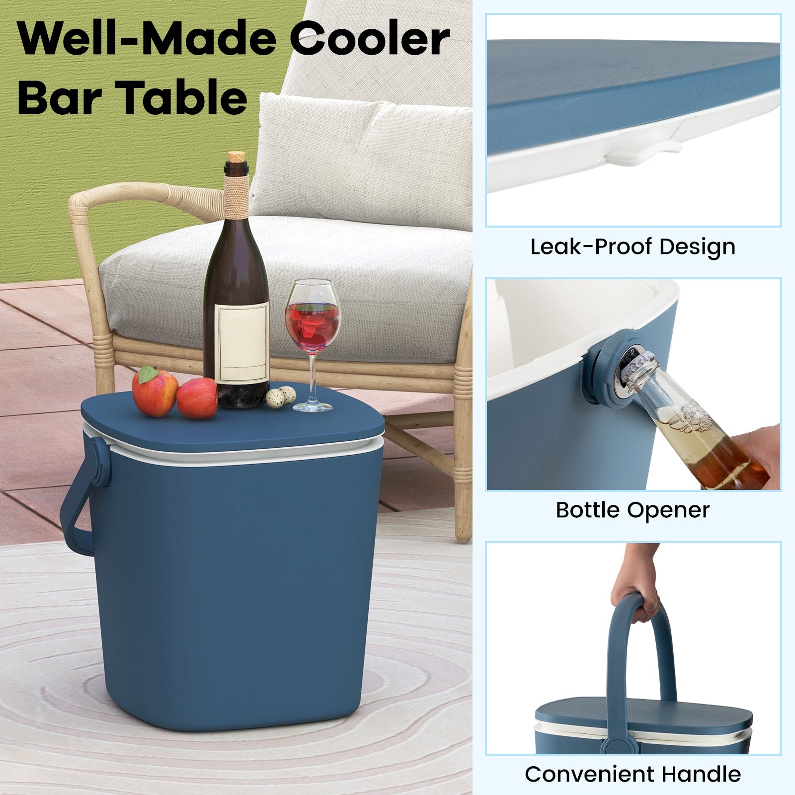 3-In-1 Portable Cooler Bar Table, With Bottle Opener And Lift Top Lid, Blue Coolers at Gallery Canada