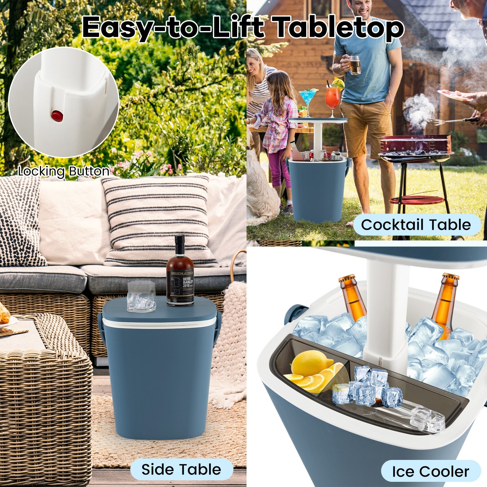 3-In-1 Portable Cooler Bar Table, With Bottle Opener And Lift Top Lid, Blue Coolers at Gallery Canada