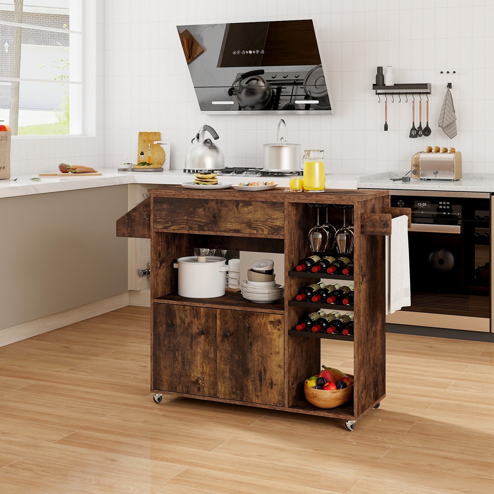 Mobile Kitchen Island Cart With Power Outlet, Adjustable Shelf, Rustic Brown Kitchen Islands & Carts at Gallery Canada