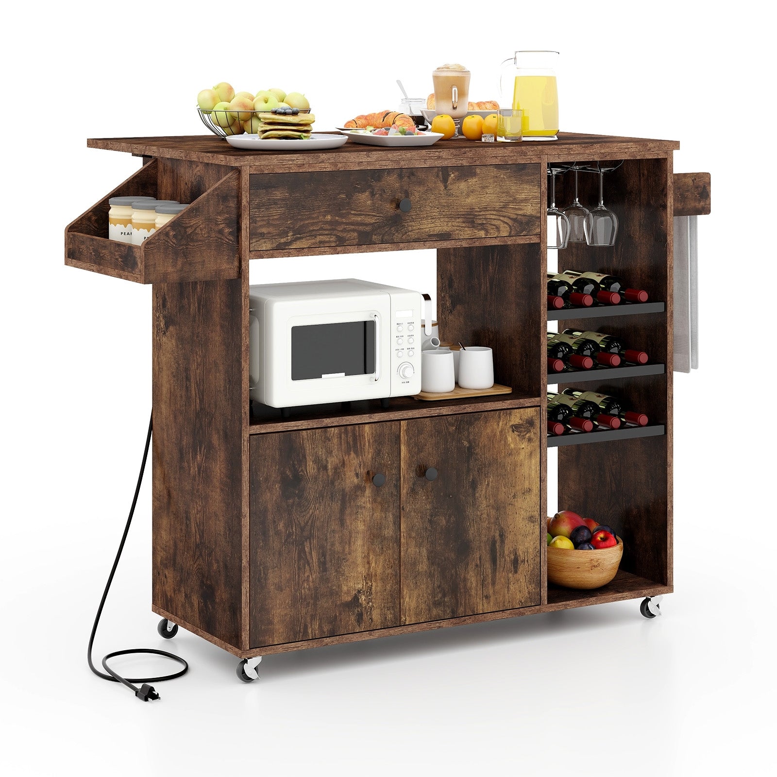 Mobile Kitchen Island Cart With Power Outlet, Adjustable Shelf, Rustic Brown Kitchen Islands & Carts Rustic Brown at Gallery Canada