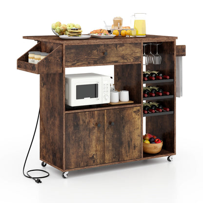 Mobile Kitchen Island Cart With Power Outlet, Adjustable Shelf, Rustic Brown Kitchen Islands & Carts Rustic Brown at Gallery Canada