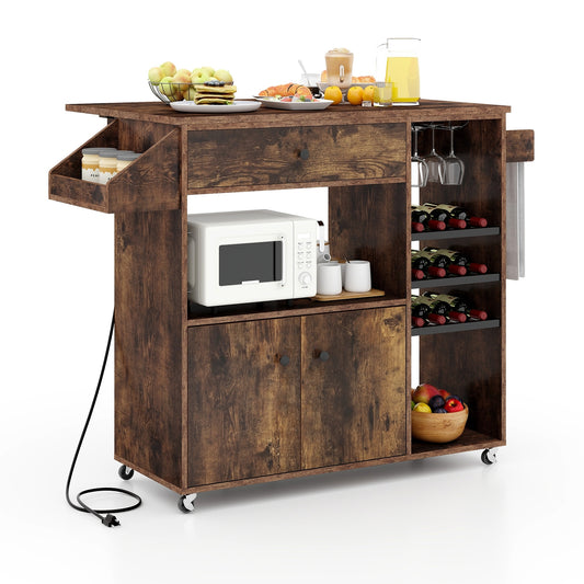 Mobile Kitchen Island Cart With Power Outlet, Adjustable Shelf, Rustic Brown Kitchen Islands & Carts Rustic Brown at Gallery Canada