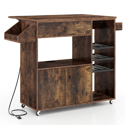 Mobile Kitchen Island Cart With Power Outlet, Adjustable Shelf, Rustic Brown Kitchen Islands & Carts at Gallery Canada