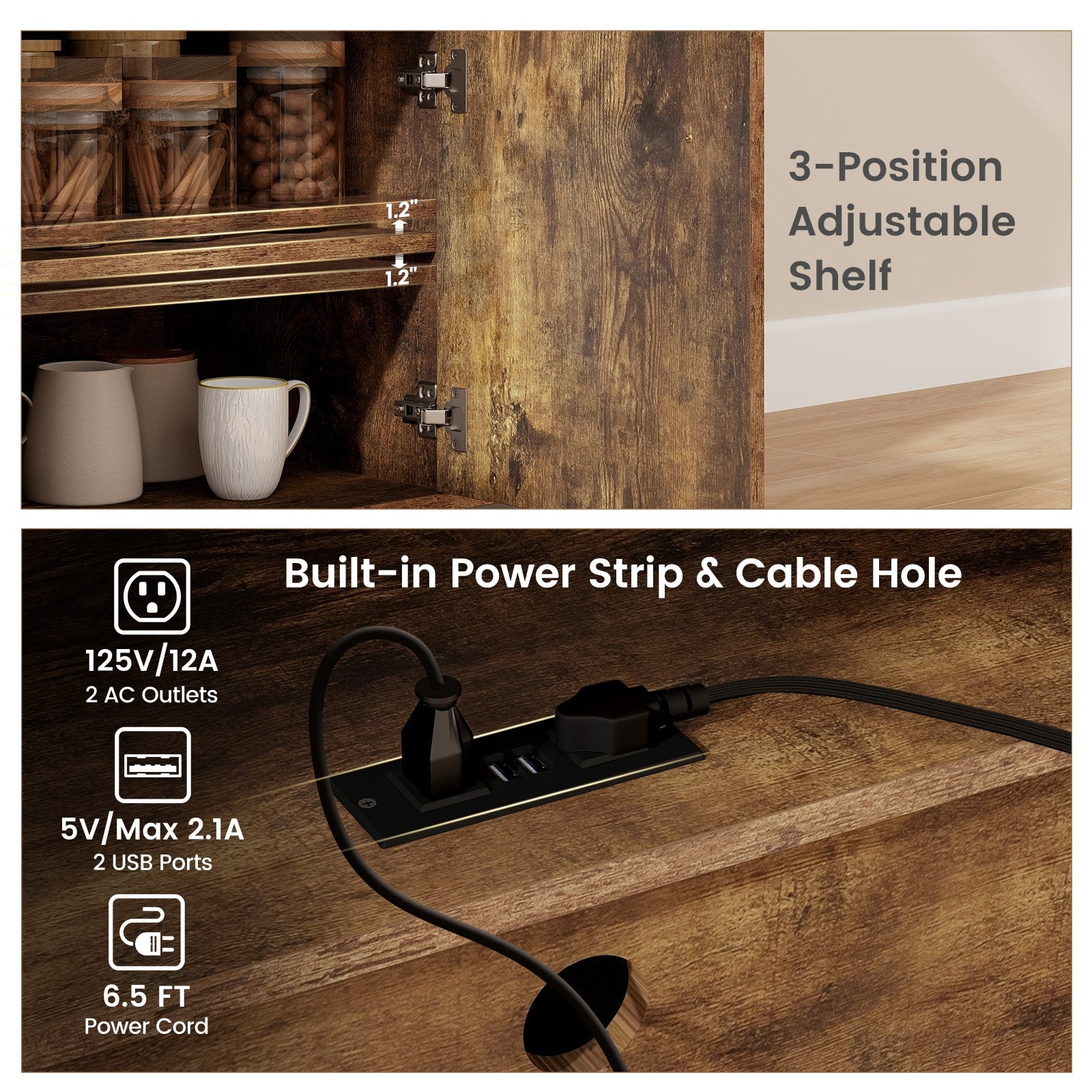 Mobile Kitchen Island Cart With Power Outlet, Adjustable Shelf, Rustic Brown Kitchen Islands & Carts at Gallery Canada