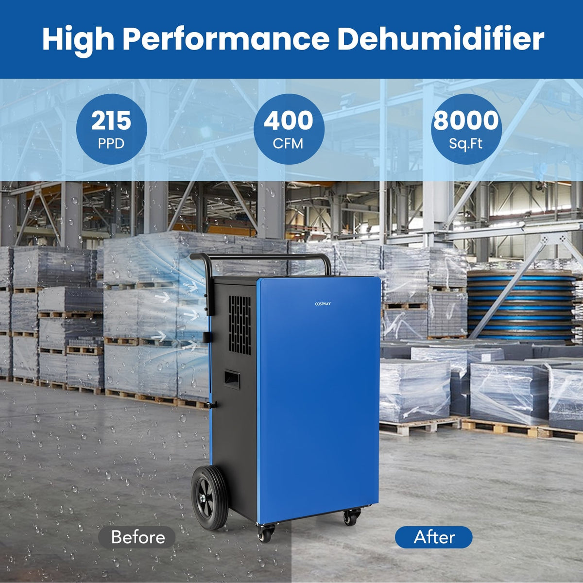 215 Pints 8000 Sq.Ft Commercial Dehumidifier, Blue Dehumidifiers at Gallery Canada