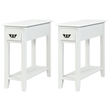 2 Tier Sofa Side End Table With Drawer, Open Shelf, White End & Side Tables White at Gallery Canada