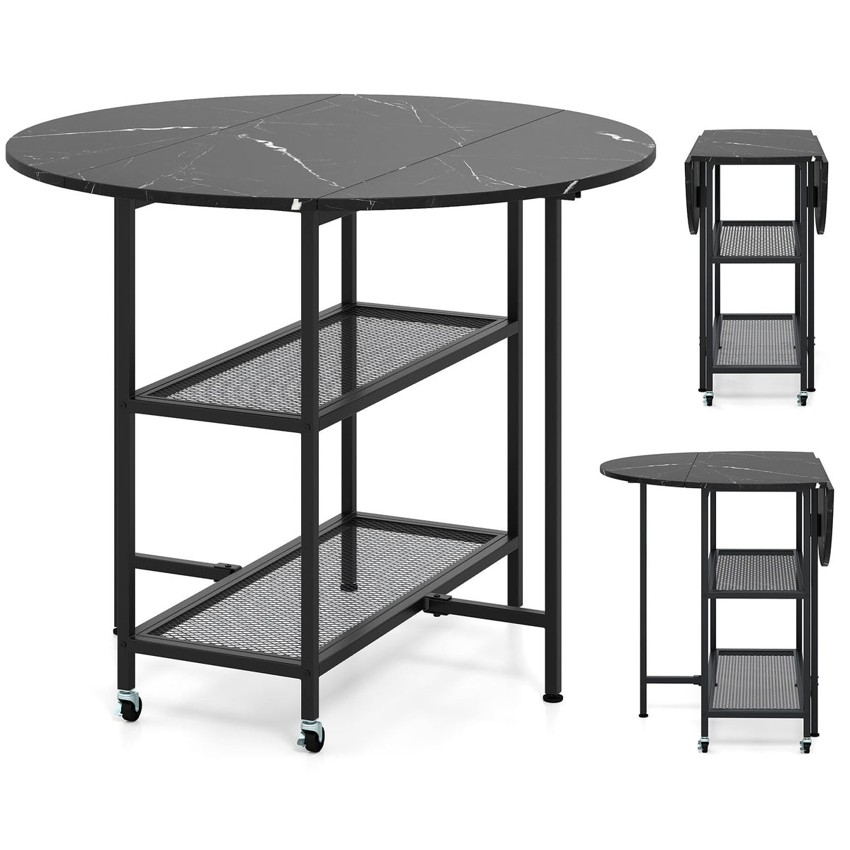 Folding Round Dining Table With Lockable Wheels, Black Dining Tables Black at Gallery Canada