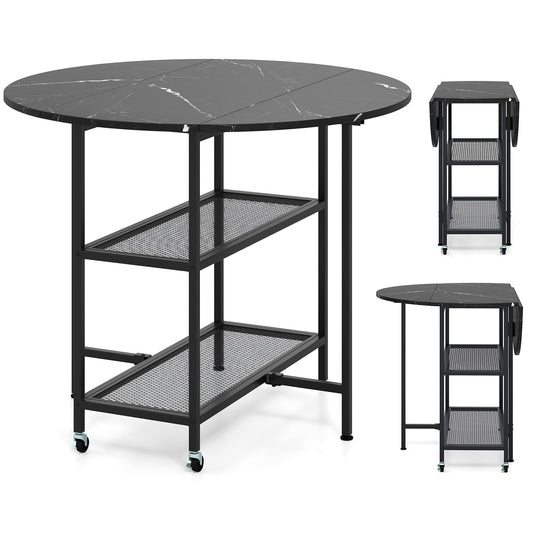 Folding Round Dining Table With Lockable Wheels, Black Dining Tables Black at Gallery Canada