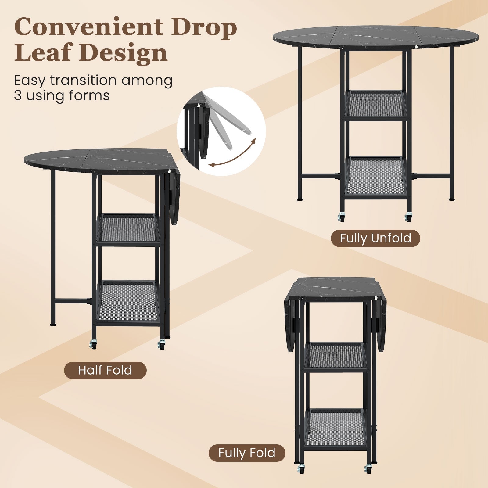 Folding Round Dining Table With Lockable Wheels, Black Dining Tables at Gallery Canada