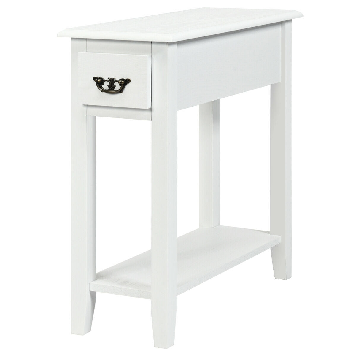 2 Tier Sofa Side End Table With Drawer, Open Shelf, White End & Side Tables at Gallery Canada