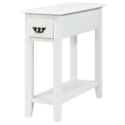 2 Tier Sofa Side End Table With Drawer, Open Shelf, White End & Side Tables at Gallery Canada