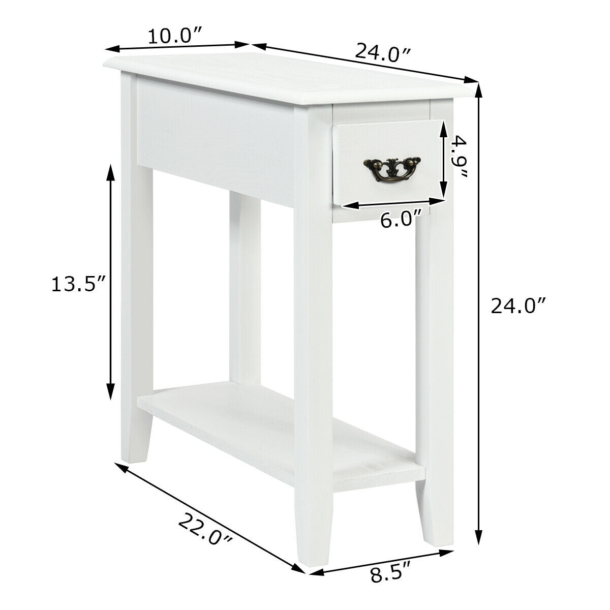 2 Tier Sofa Side End Table With Drawer, Open Shelf, White End & Side Tables at Gallery Canada