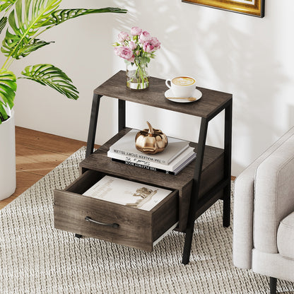 3-Tier Farmhouse Nightstand, Open Shelf, Gray Nightstands at Gallery Canada