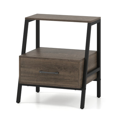 3-Tier Farmhouse Nightstand, Open Shelf, Gray Nightstands at Gallery Canada