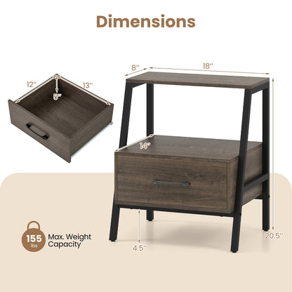 3-Tier Farmhouse Nightstand, Open Shelf, Gray Nightstands at Gallery Canada
