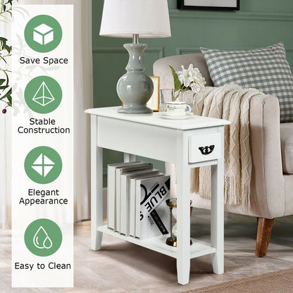 2 Tier Sofa Side End Table With Drawer, Open Shelf, White End & Side Tables at Gallery Canada