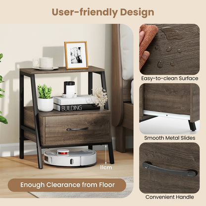 3-Tier Farmhouse Nightstand, Open Shelf, Gray Nightstands at Gallery Canada