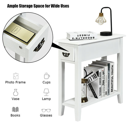 2 Tier Sofa Side End Table With Drawer, Open Shelf, White End & Side Tables at Gallery Canada