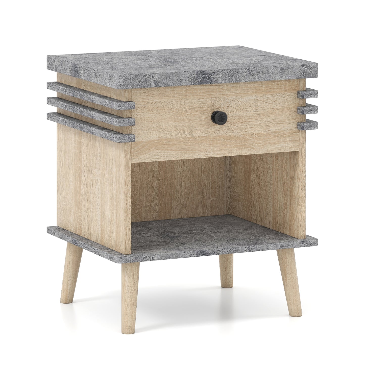 3-Tier Bedside Table, Antique Grey Faux Marble Top, Grey Nightstands at Gallery Canada