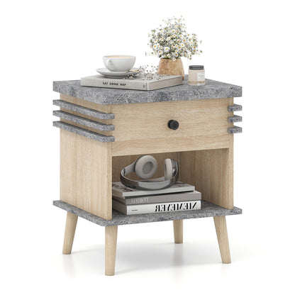 3-Tier Bedside Table, Antique Grey Faux Marble Top, Grey Nightstands at Gallery Canada