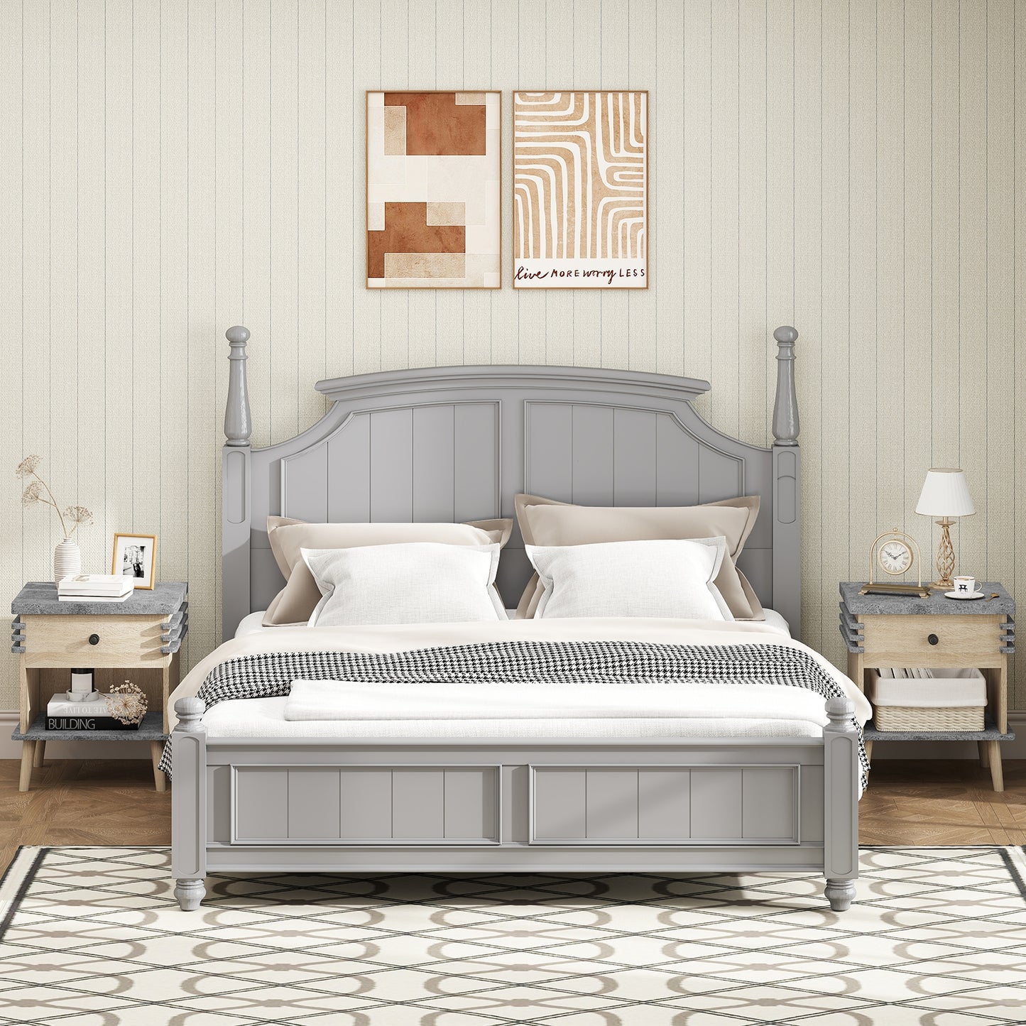 3-Tier Bedside Table, Antique Grey Faux Marble Top, Grey Nightstands at Gallery Canada